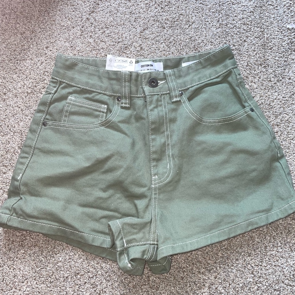 cotton on green jean shorts